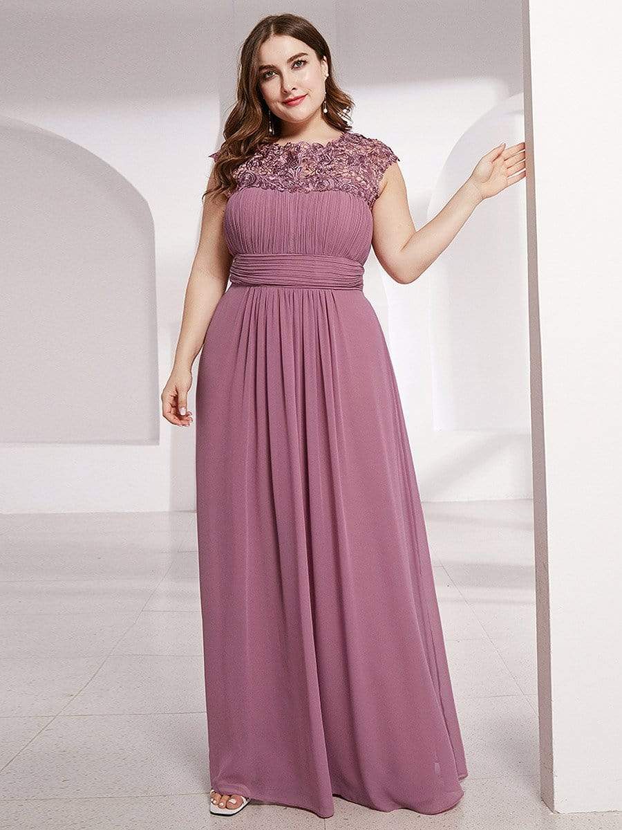 Plus Size Maxi Lace Cap Sleeve Dress #color_Purple Orchid