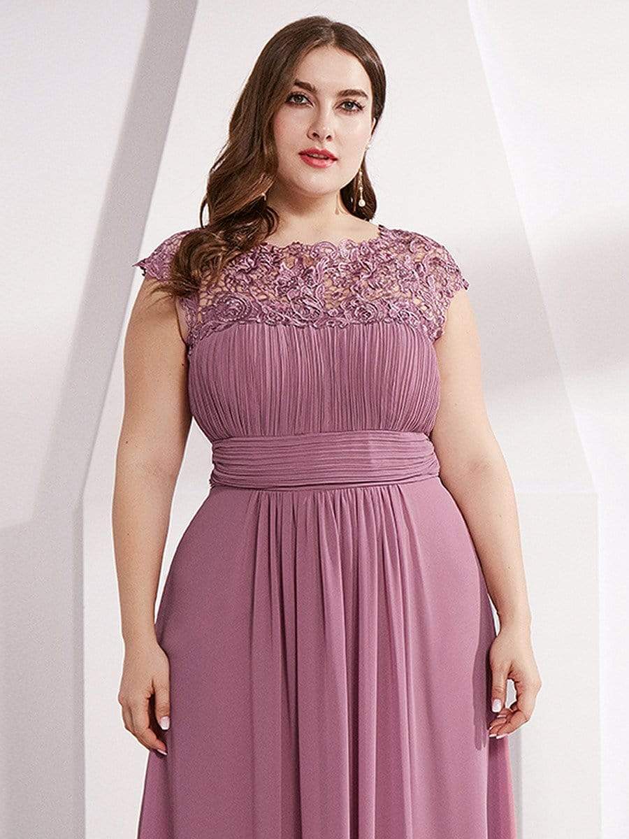 Plus Size Maxi Lace Cap Sleeve Dress #color_Purple Orchid