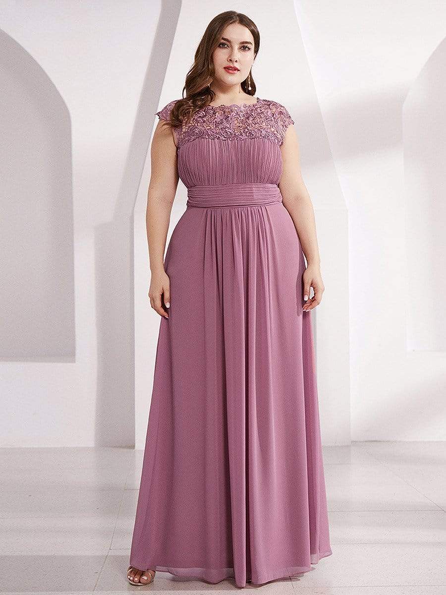 Plus Size Maxi Lace Cap Sleeve Dress #color_Purple Orchid