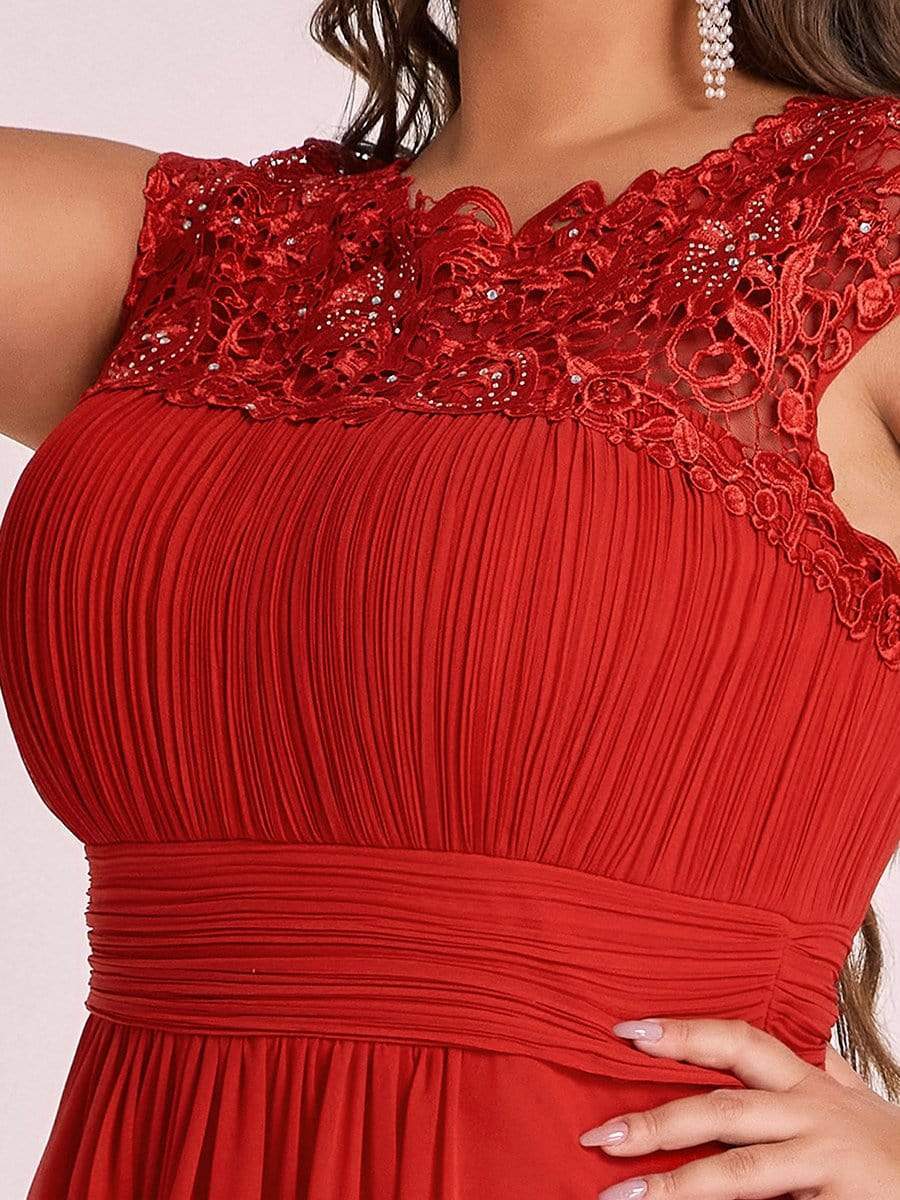 Plus Size Maxi Lace Cap Sleeve Dress #color_Red