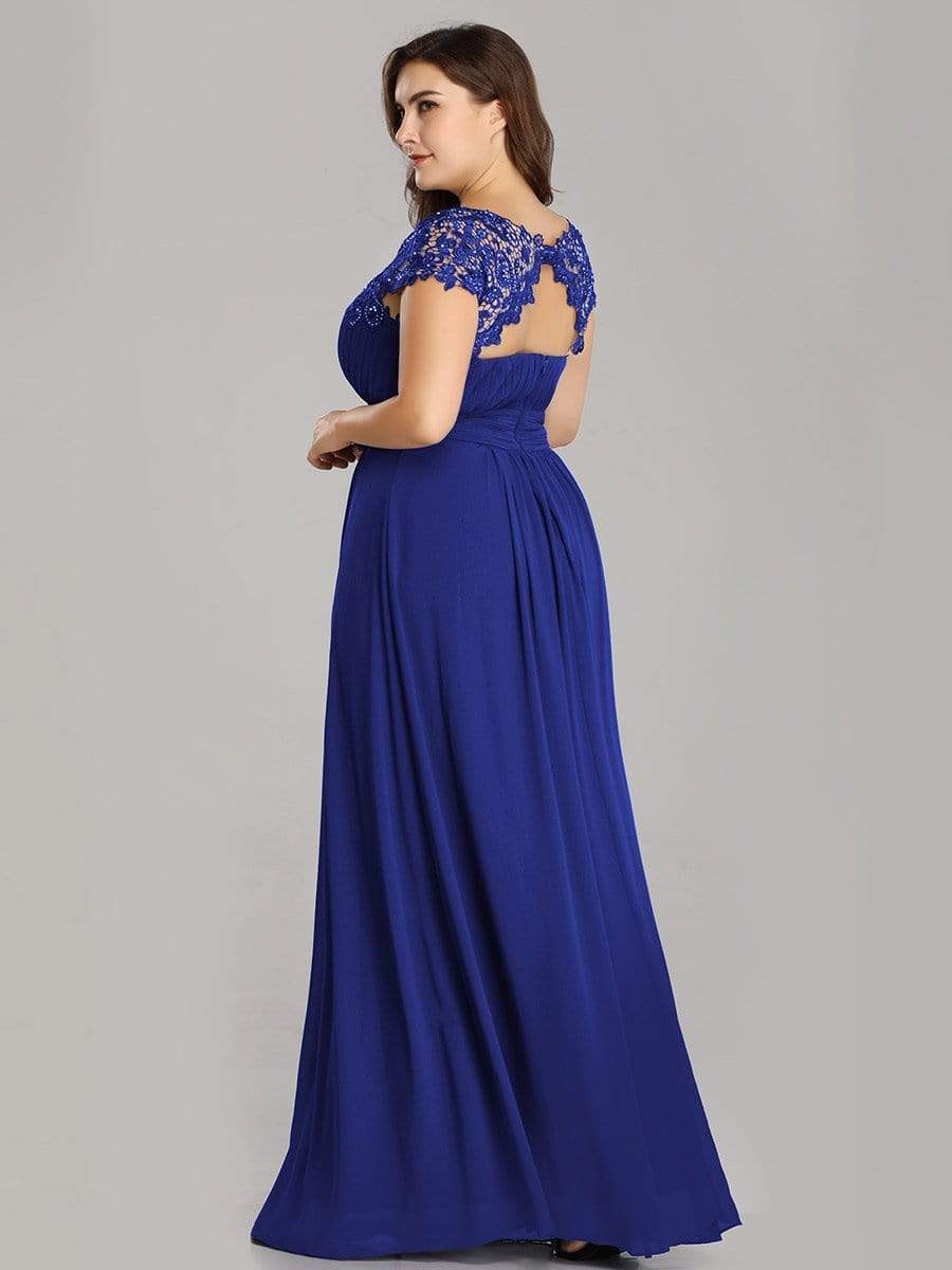 Plus Size Maxi Lace Cap Sleeve Dress #color_Sapphire Blue