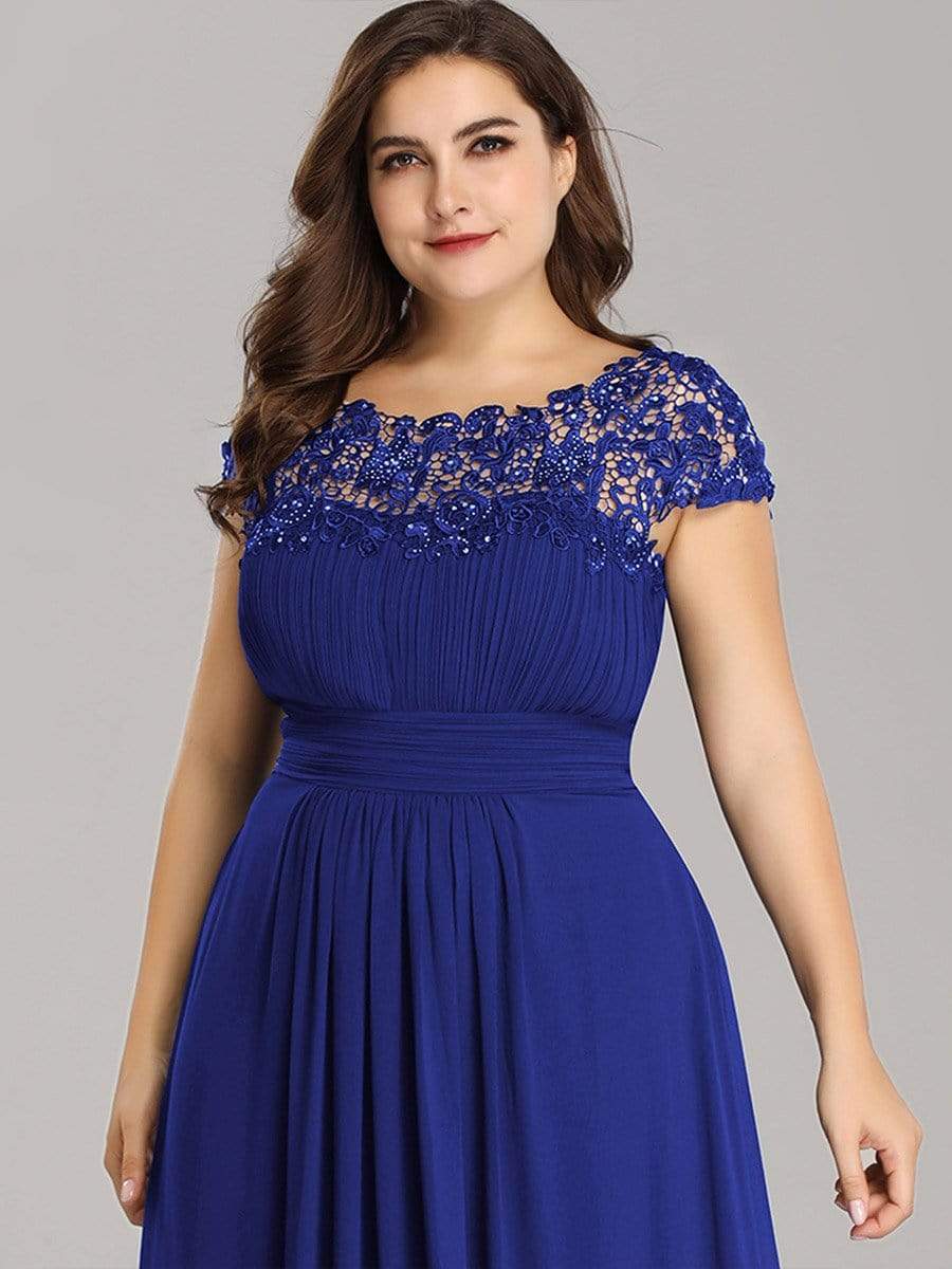 Plus Size Maxi Lace Cap Sleeve Dress #color_Sapphire Blue