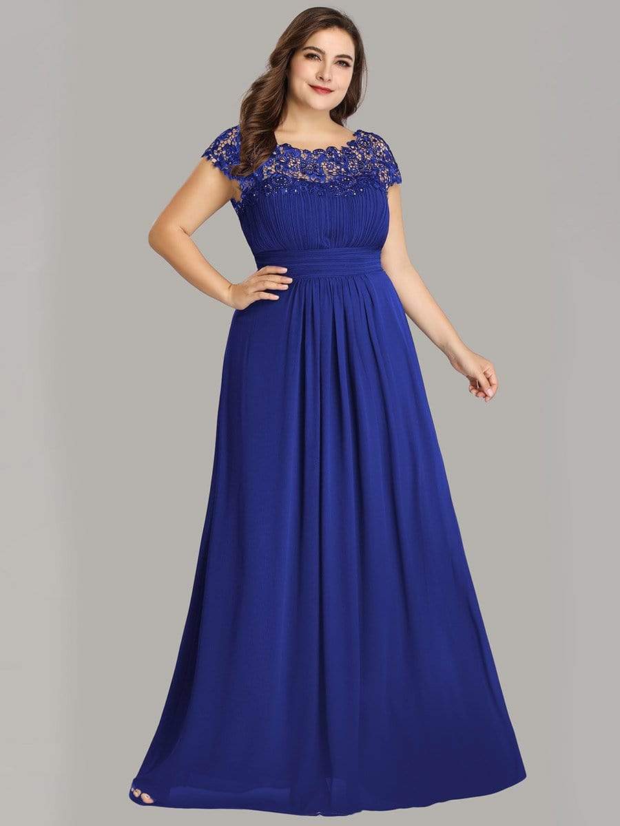 Plus Size Maxi Lace Cap Sleeve Dress #color_Sapphire Blue