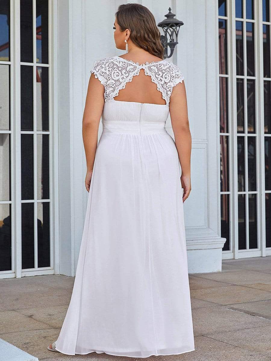 Plus Size Maxi Lace Cap Sleeve Dress #color_White