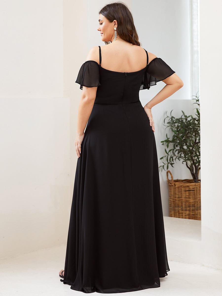 Plus Size Cold Shoulder Maxi Dress with Side Slit #color_Black