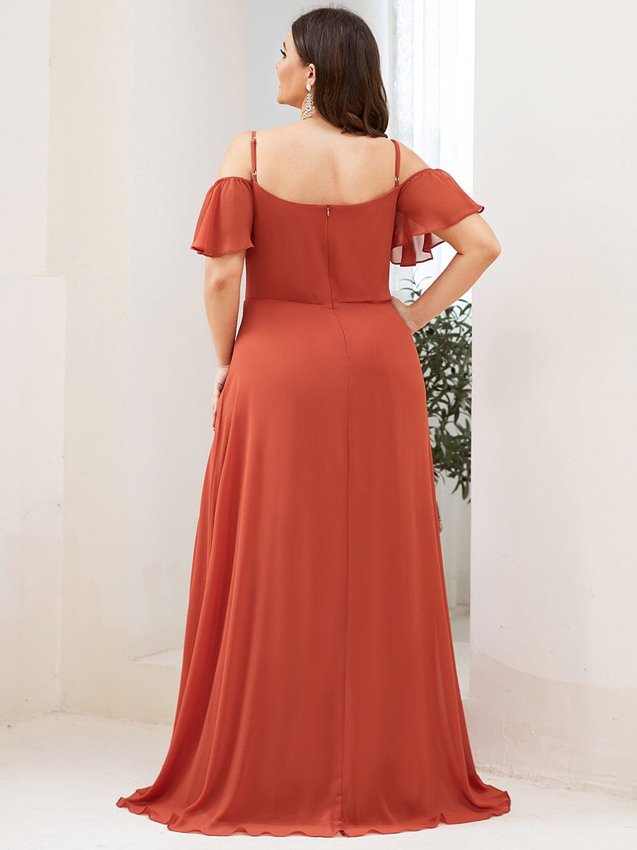 Plus Size Cold Shoulder Maxi Dress with Side Slit #color_Burnt Orange