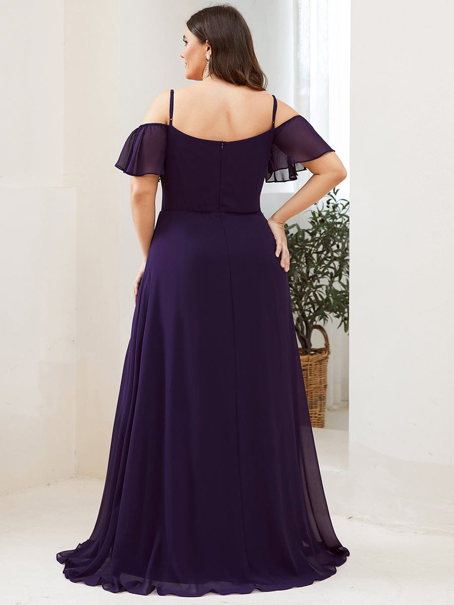 Plus Size Cold Shoulder Maxi Dress with Side Slit #color_Dark Purple