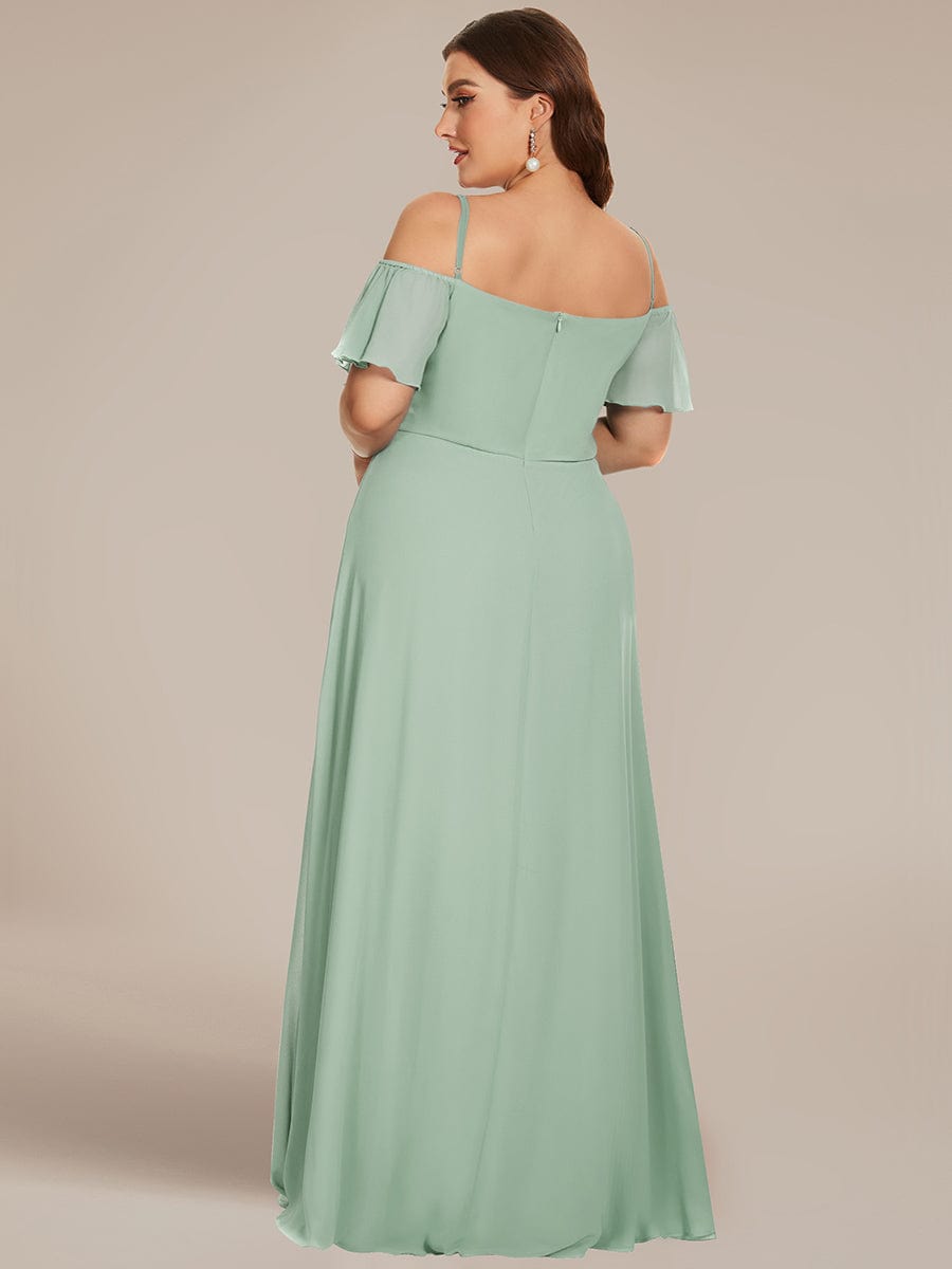 Plus Size Cold Shoulder Maxi Dress with Side Slit #color_Sage Green