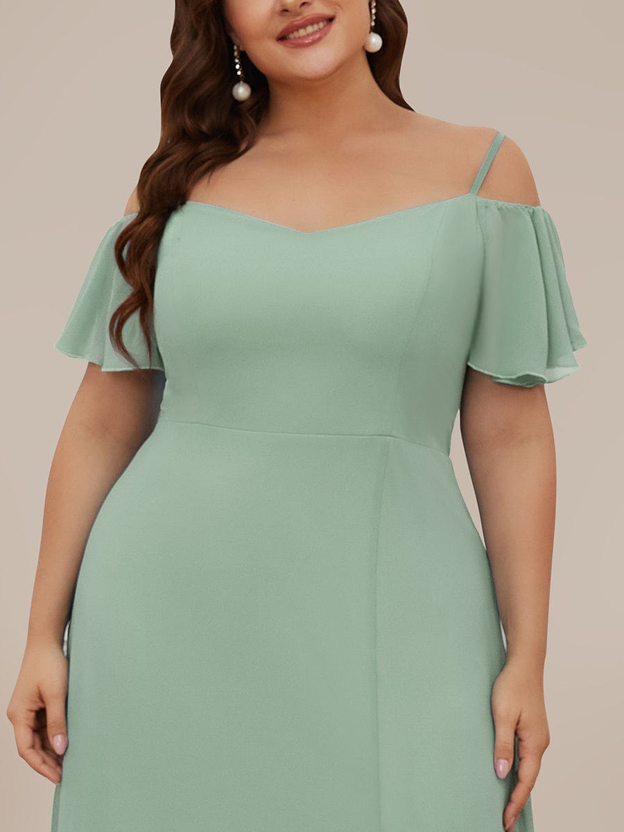 Plus Size Cold Shoulder Maxi Dress with Side Slit #color_Sage Green