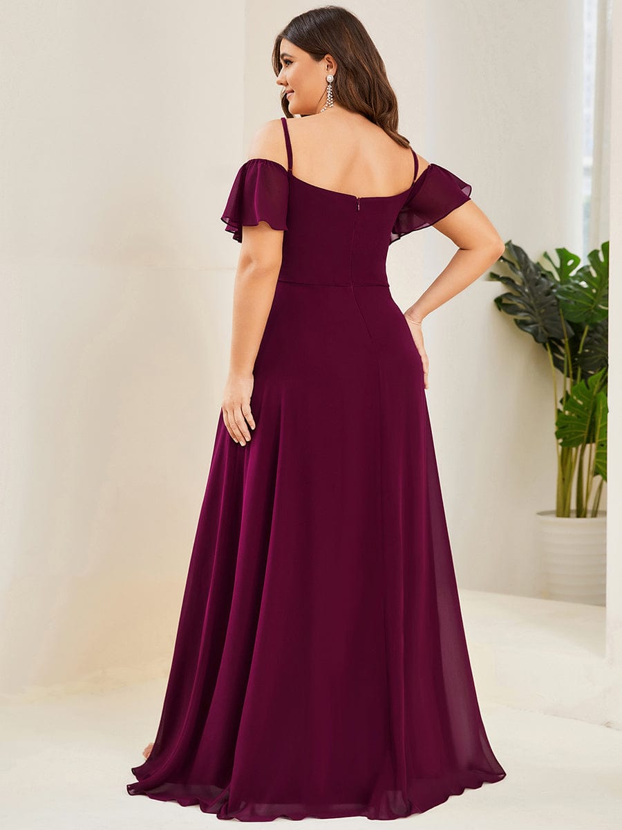 Plus Size Cold Shoulder Maxi Dress with Side Slit #color_Mulberry