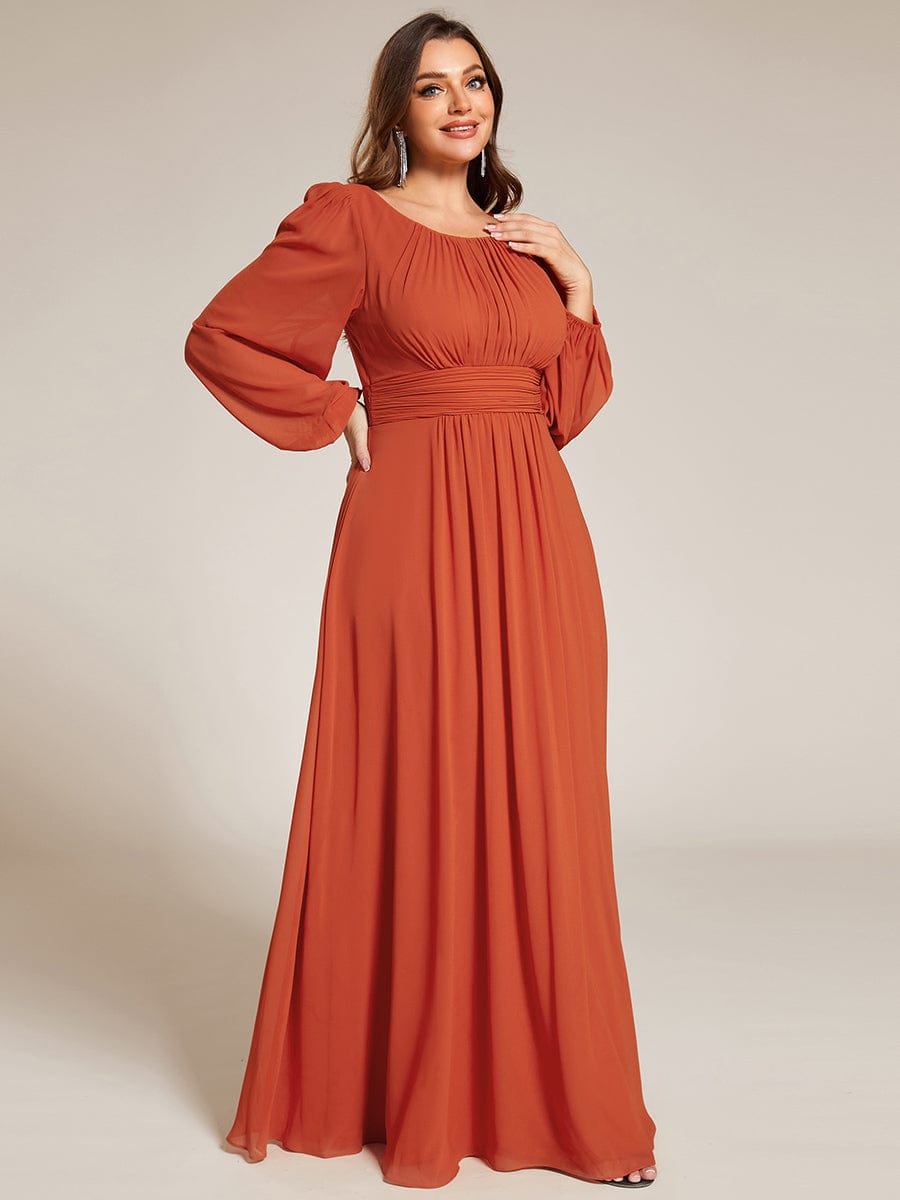 Plus Size Long Puff Sleeve Chiffon Maxi Dress #color_Burnt Orange