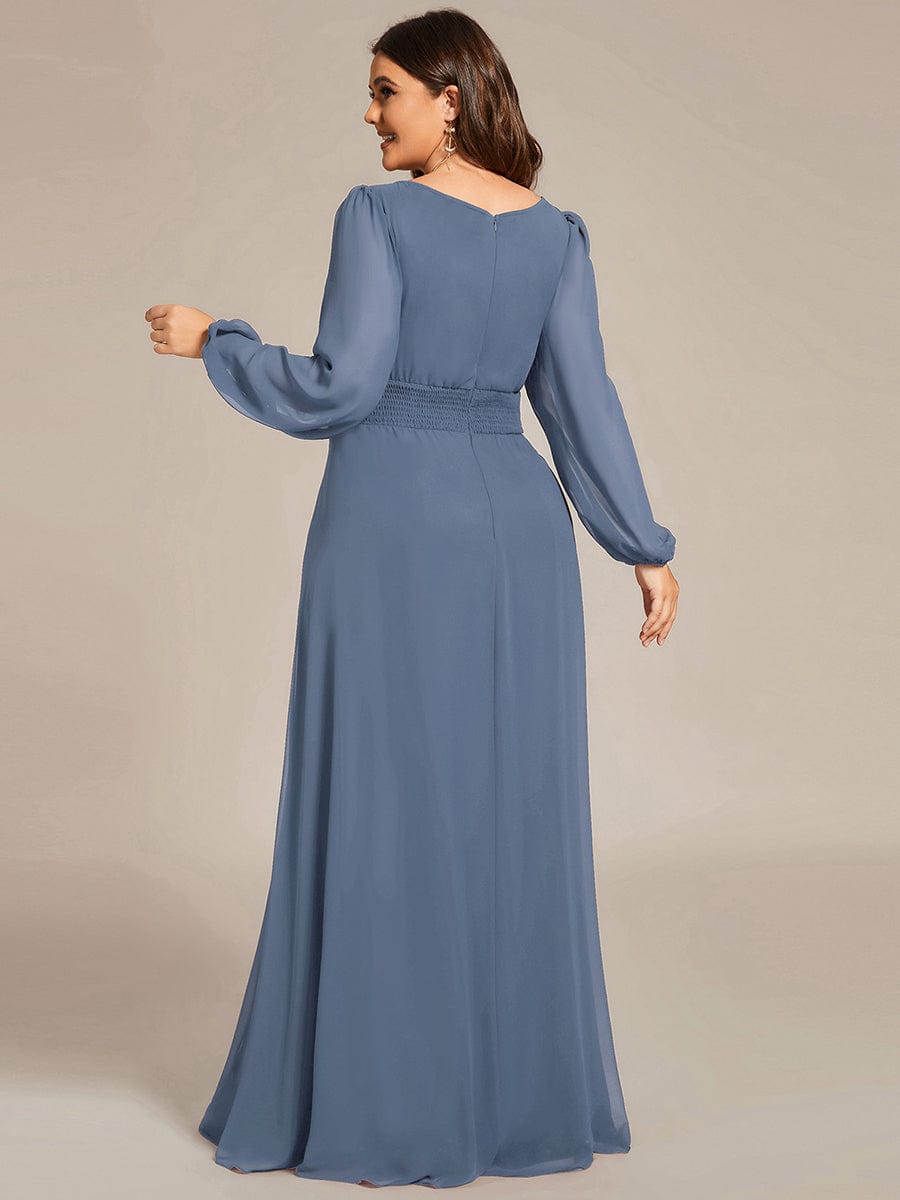 Plus Size Long Puff Sleeve Chiffon Maxi Dress #color_Dusty Blue