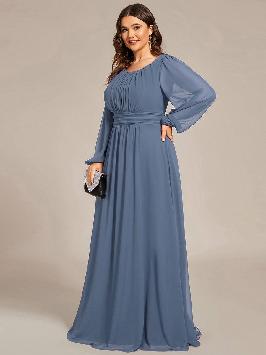 Plus Size Long Puff Sleeve Chiffon Maxi Dress #color_Dusty Blue