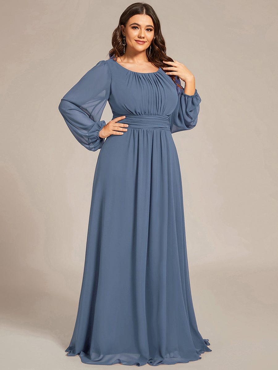 Plus Size Long Puff Sleeve Chiffon Maxi Dress #color_Dusty Blue