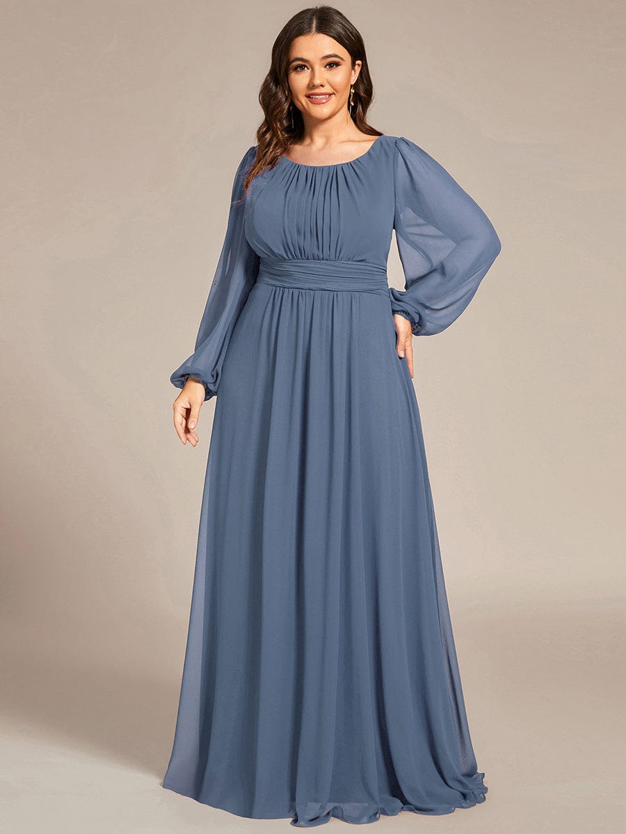 Plus Size Long Puff Sleeve Chiffon Maxi Dress #color_Dusty Blue