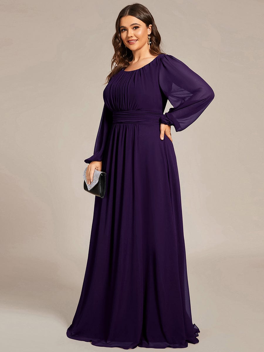 Plus Size Long Puff Sleeve Chiffon Maxi Dress #color_Dark Purple