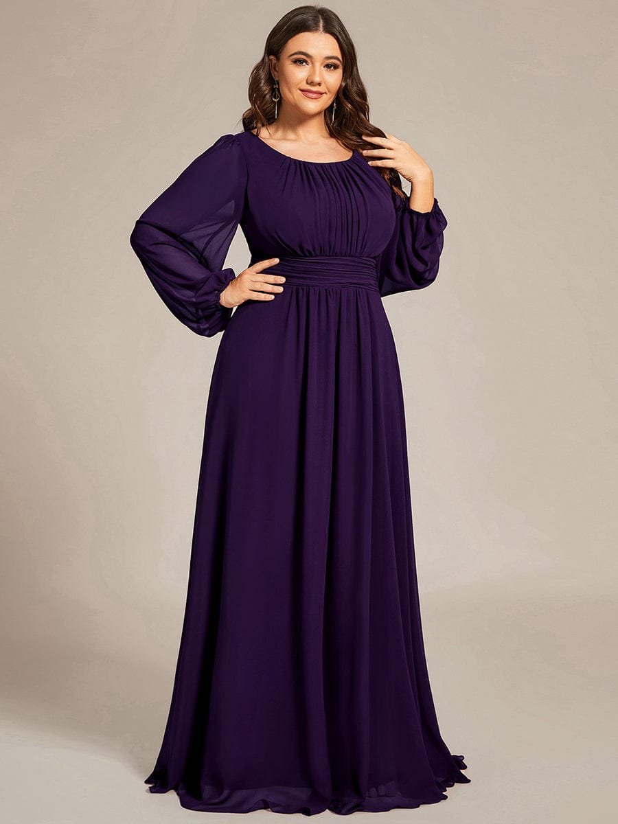 Plus Size Long Puff Sleeve Chiffon Maxi Dress #color_Dark Purple