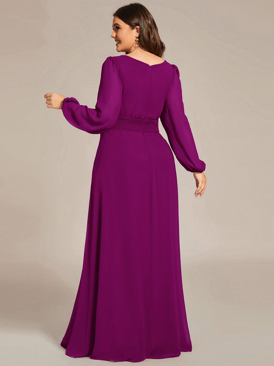 Plus Size Long Puff Sleeve Chiffon Maxi Dress #color_Fuchsia