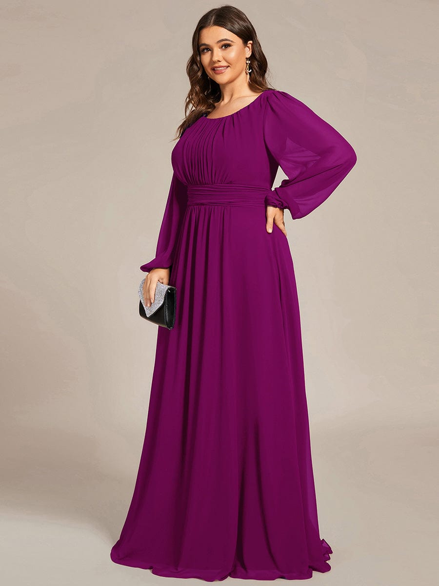 Plus Size Long Puff Sleeve Chiffon Maxi Dress #color_Fuchsia