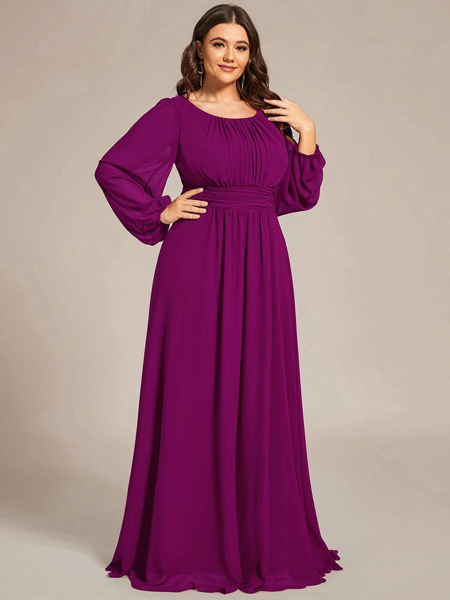 Plus Size Long Puff Sleeve Chiffon Maxi Dress #color_Fuchsia