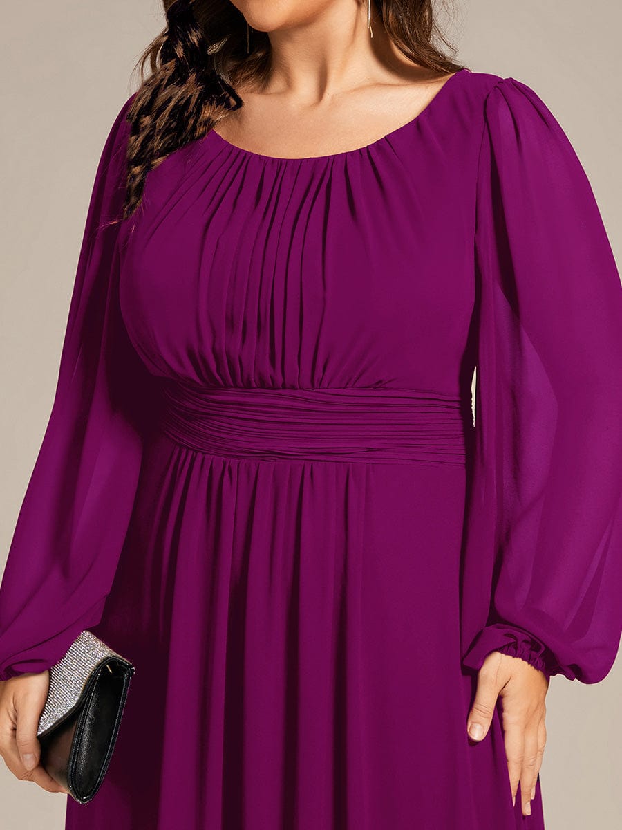 Plus Size Long Puff Sleeve Chiffon Maxi Dress #color_Fuchsia