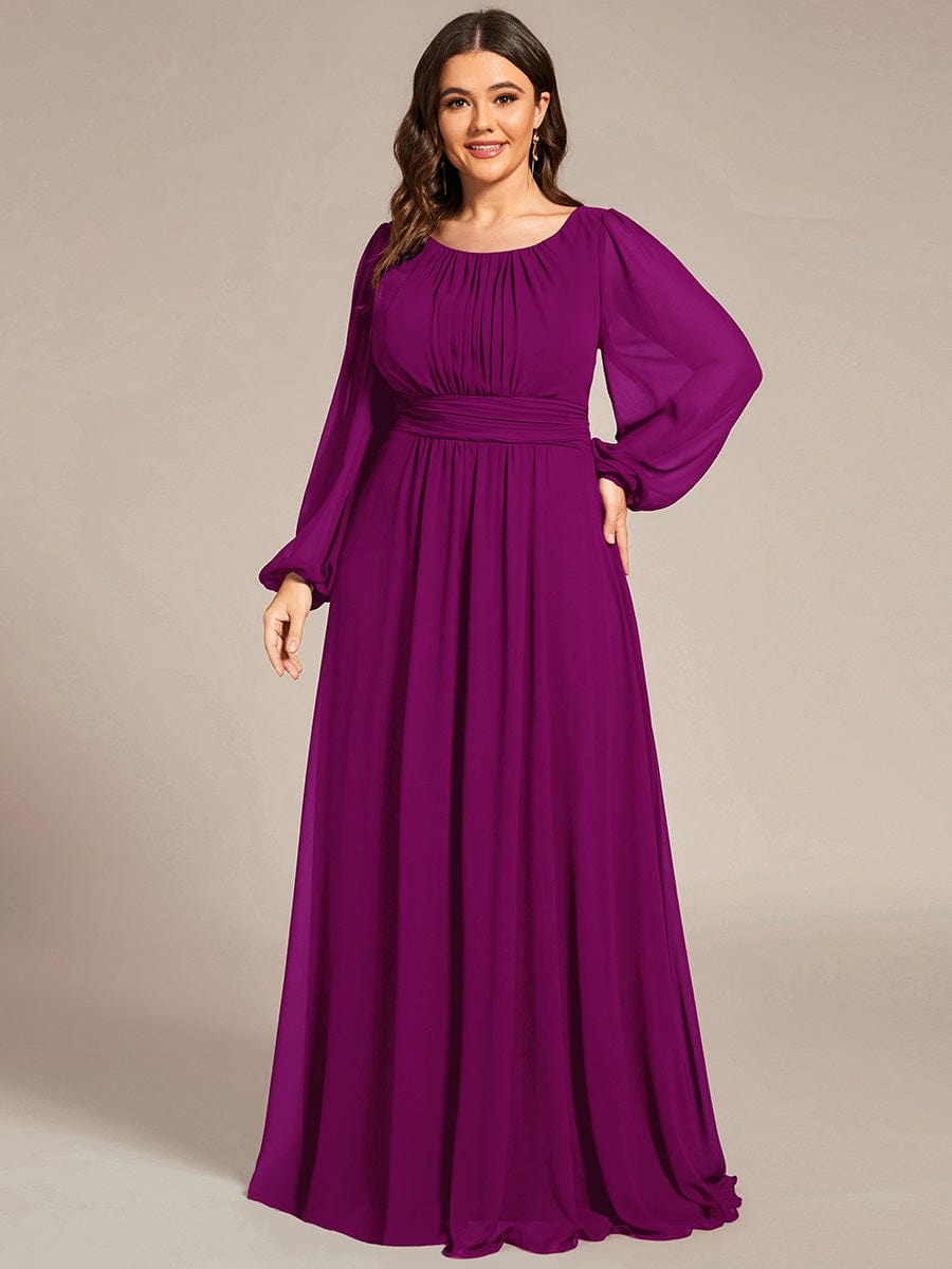 Plus Size Long Puff Sleeve Chiffon Maxi Dress #color_Fuchsia