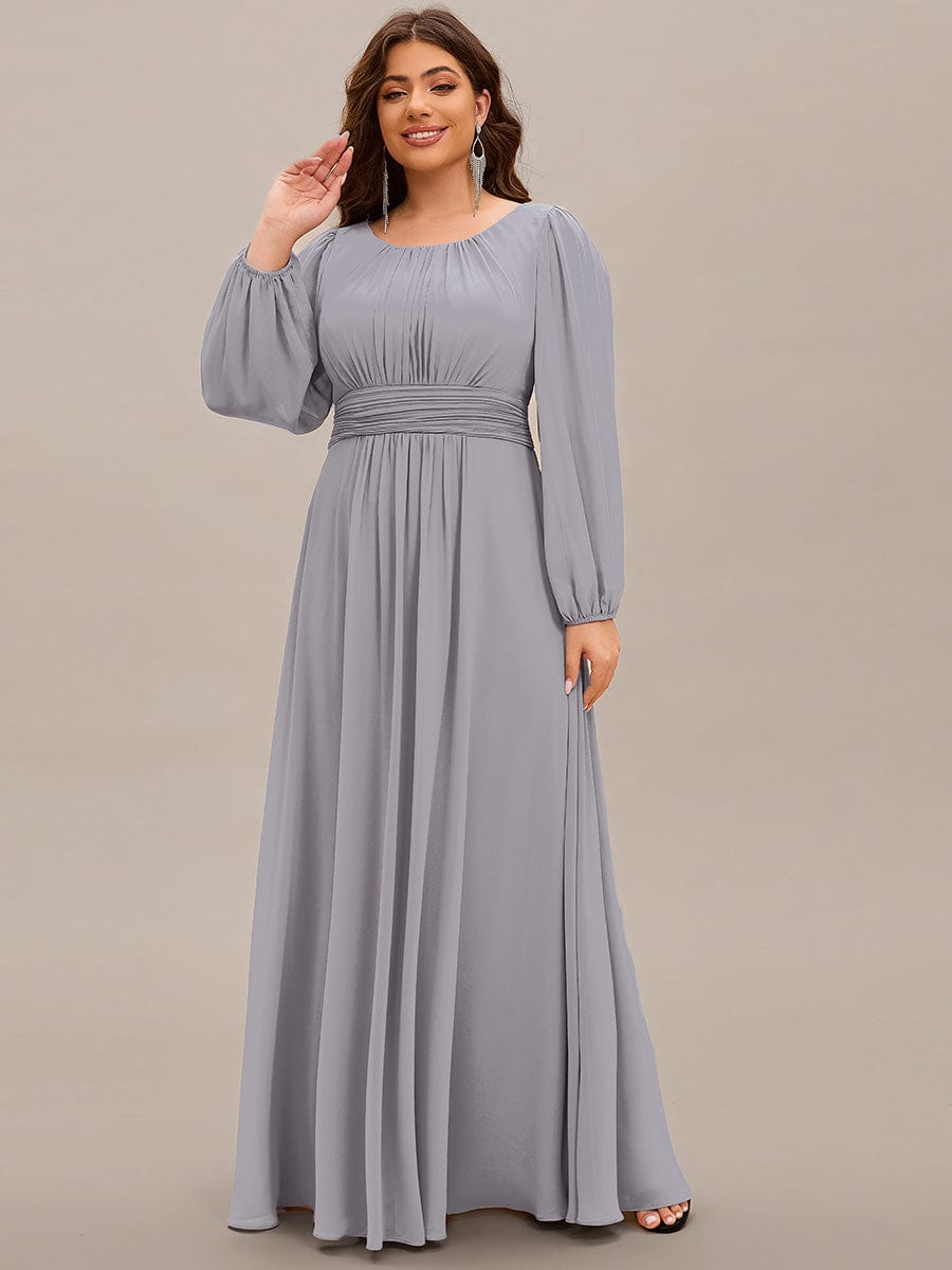 Plus Size Long Puff Sleeve Chiffon Maxi Dress #color_Grey