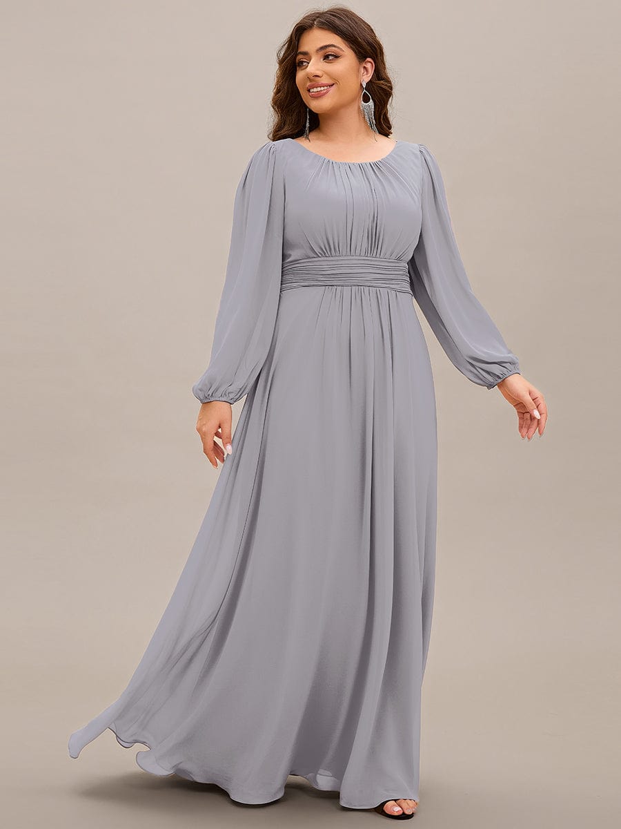 Plus Size Long Puff Sleeve Chiffon Maxi Dress #color_Grey