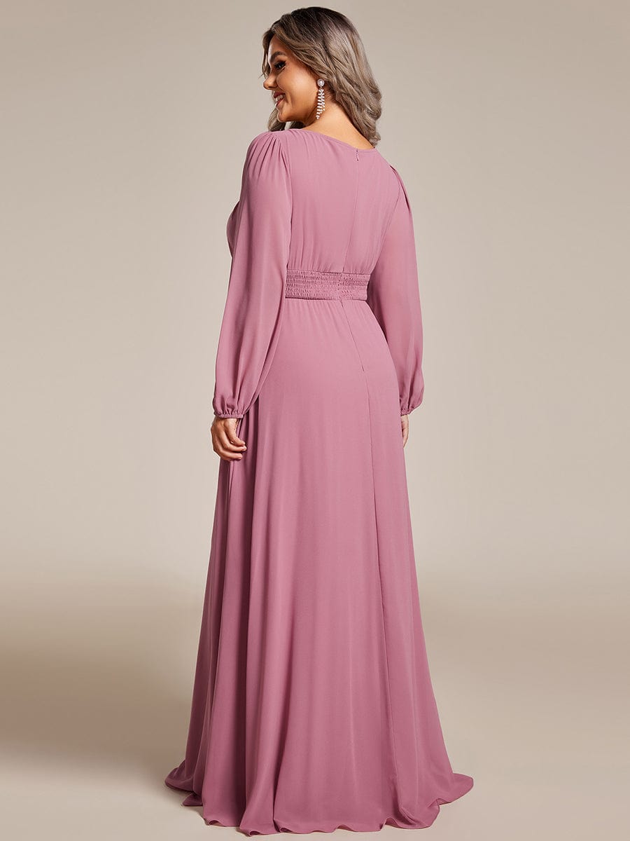 Plus Size Long Puff Sleeve Chiffon Maxi Dress #color_Purple Orchid