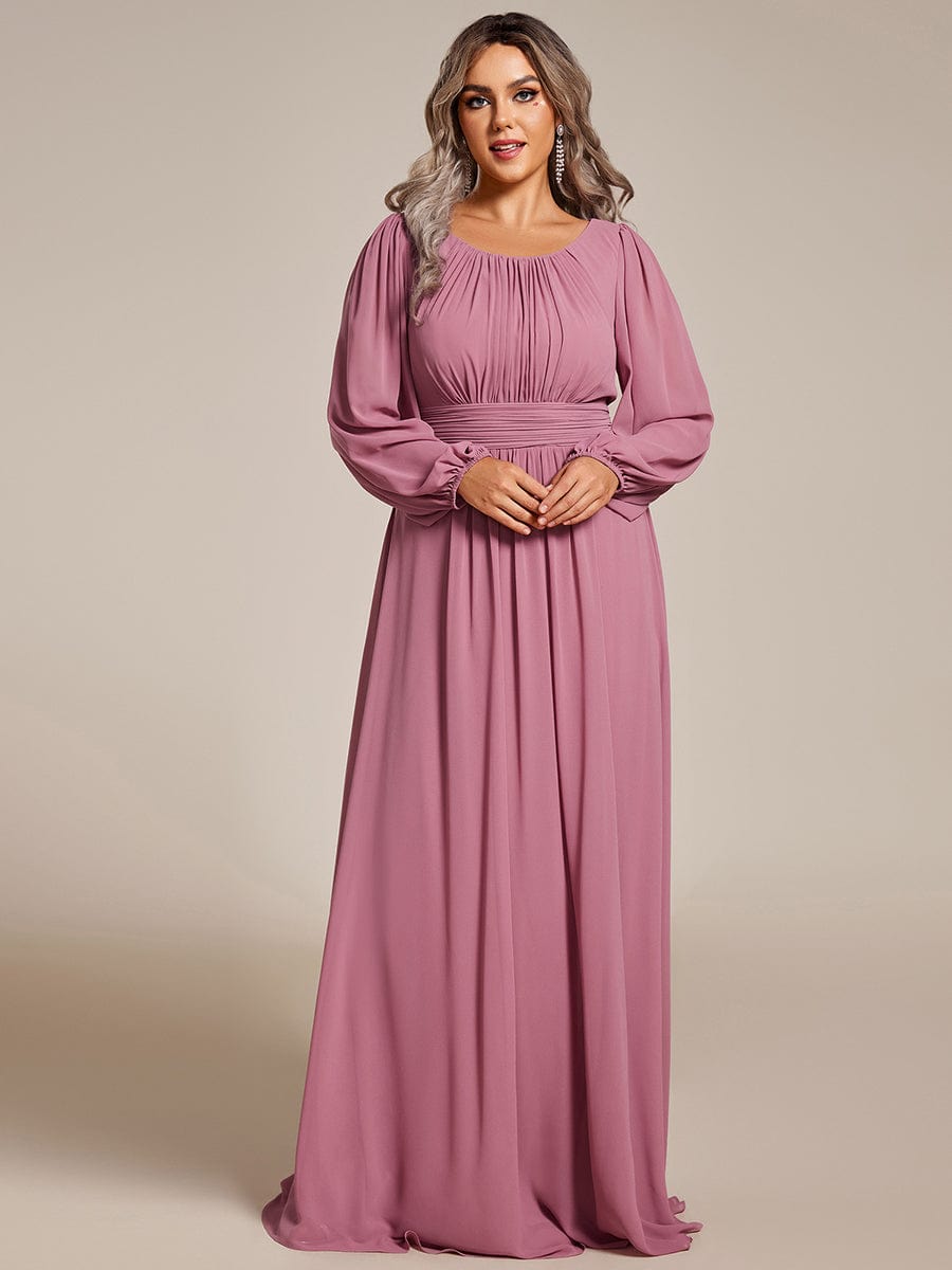 Plus Size Long Puff Sleeve Chiffon Maxi Dress #color_Purple Orchid