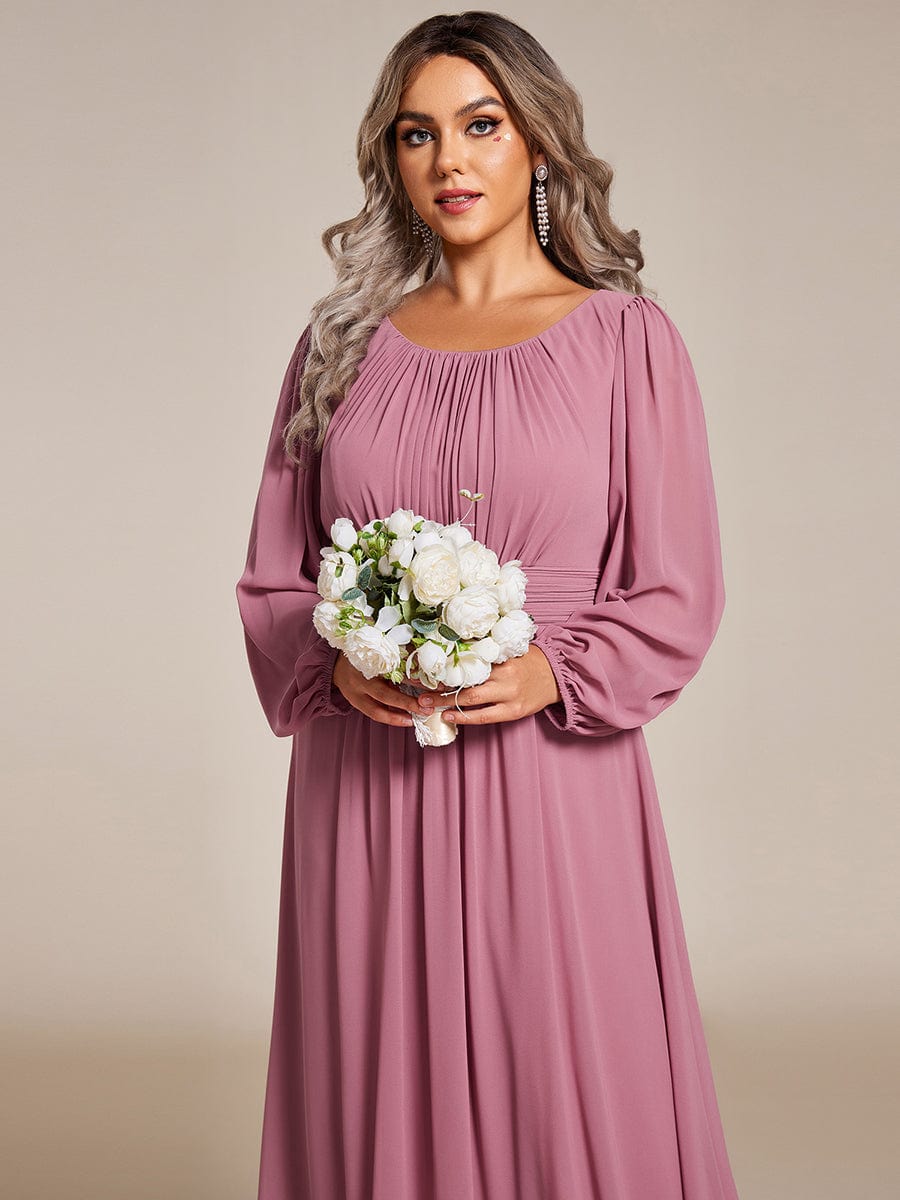 Plus Size Long Puff Sleeve Chiffon Maxi Dress #color_Purple Orchid