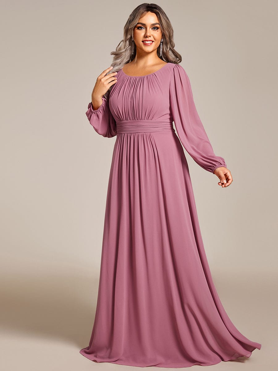 Plus Size Long Puff Sleeve Chiffon Maxi Dress #color_Purple Orchid