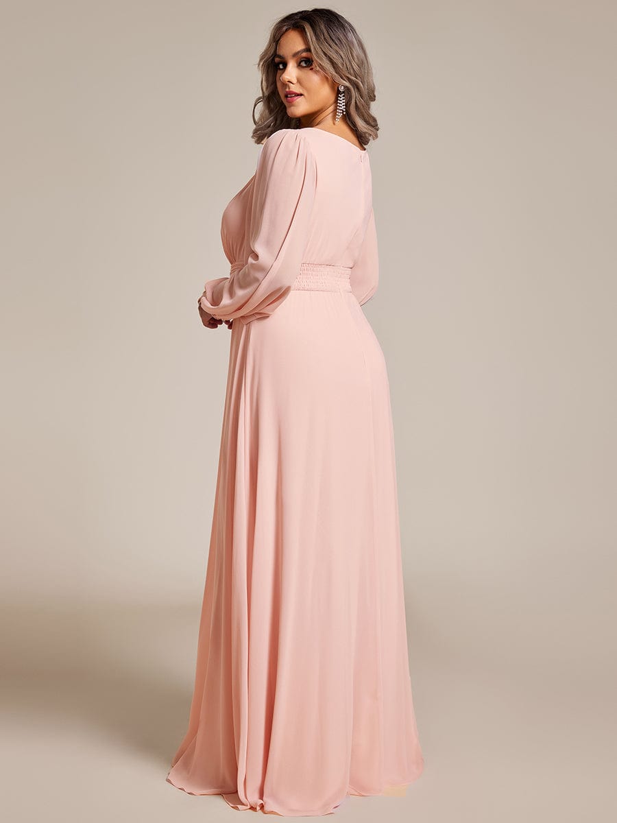 Plus Size Long Puff Sleeve Chiffon Maxi Dress #color_Pink