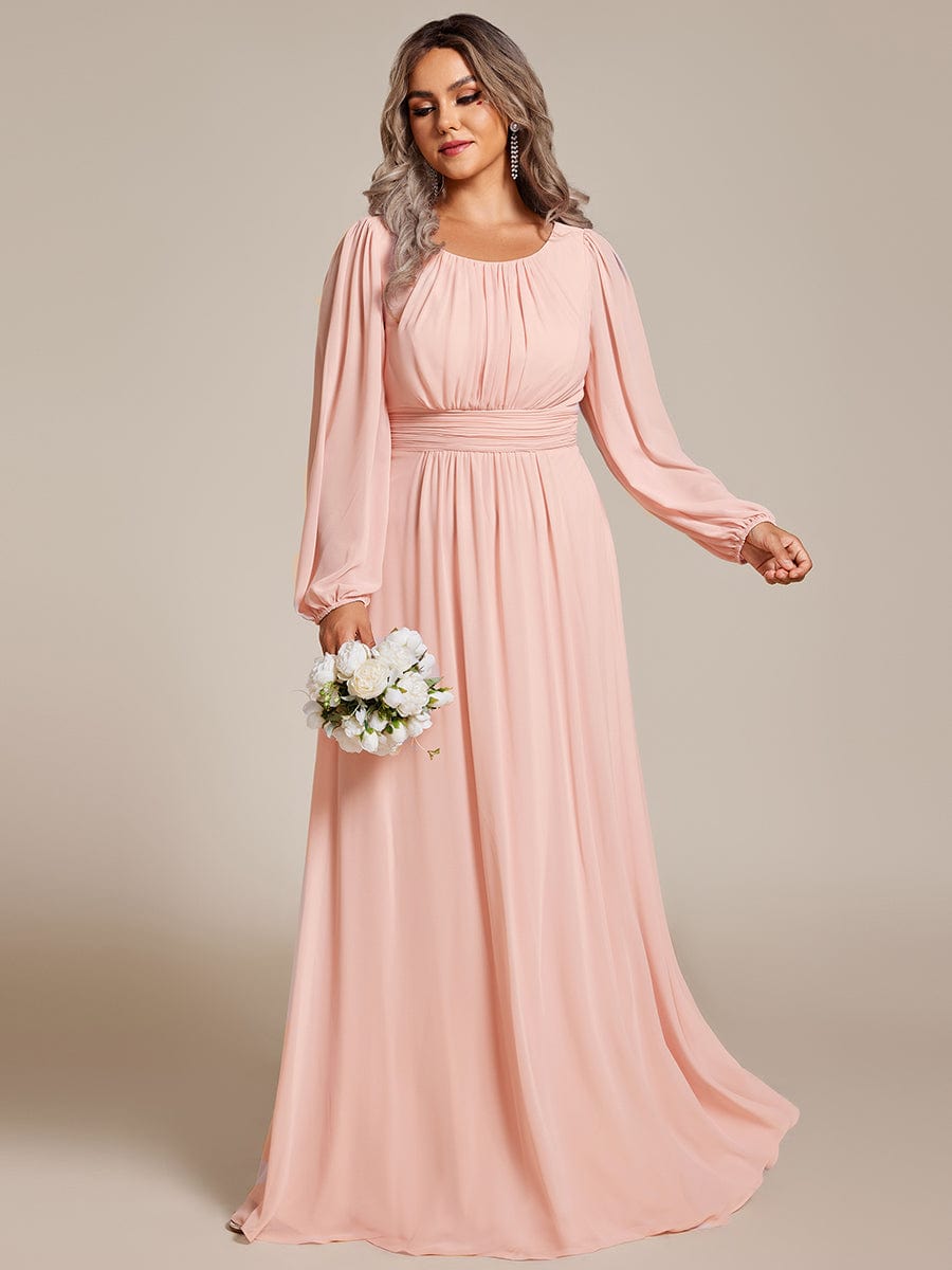 Plus Size Long Puff Sleeve Chiffon Maxi Dress #color_Pink