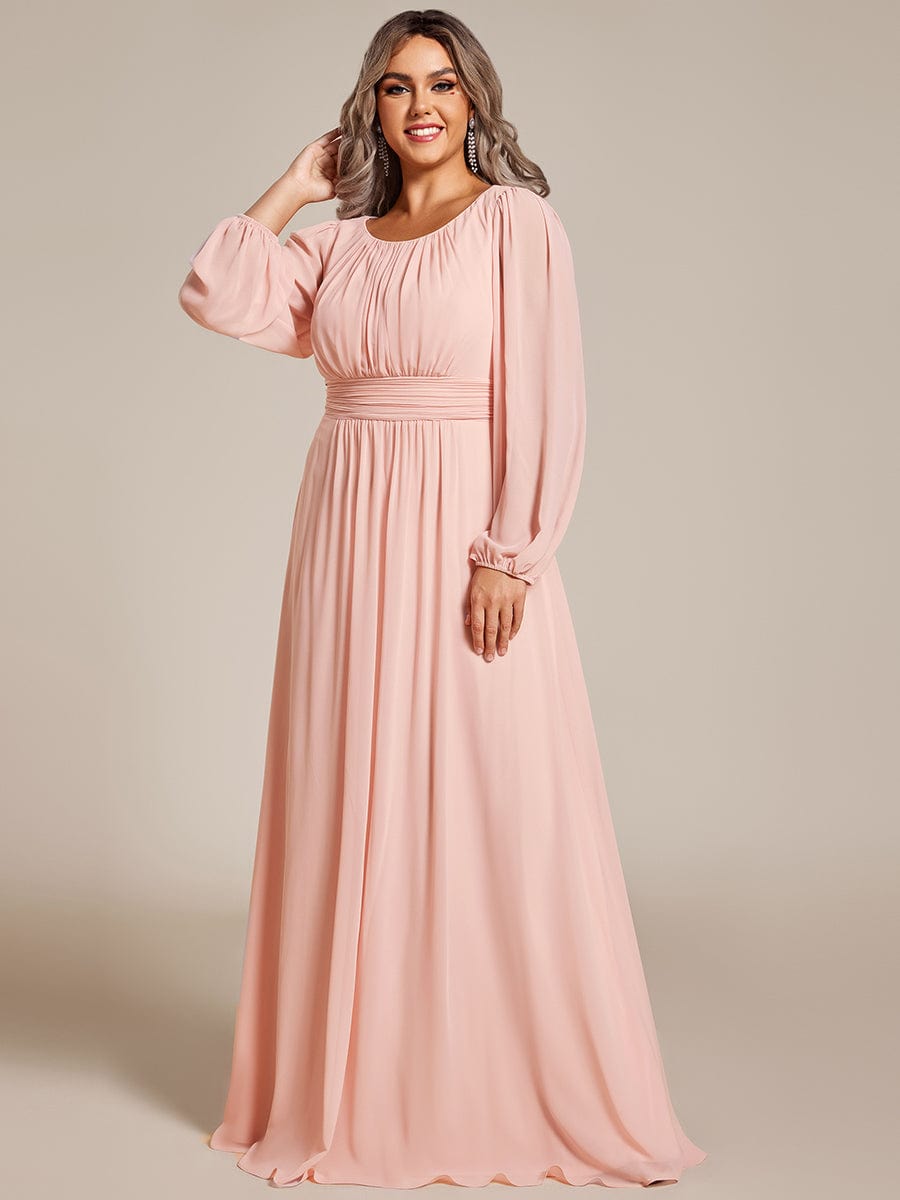 Plus Size Long Puff Sleeve Chiffon Maxi Dress #color_Pink