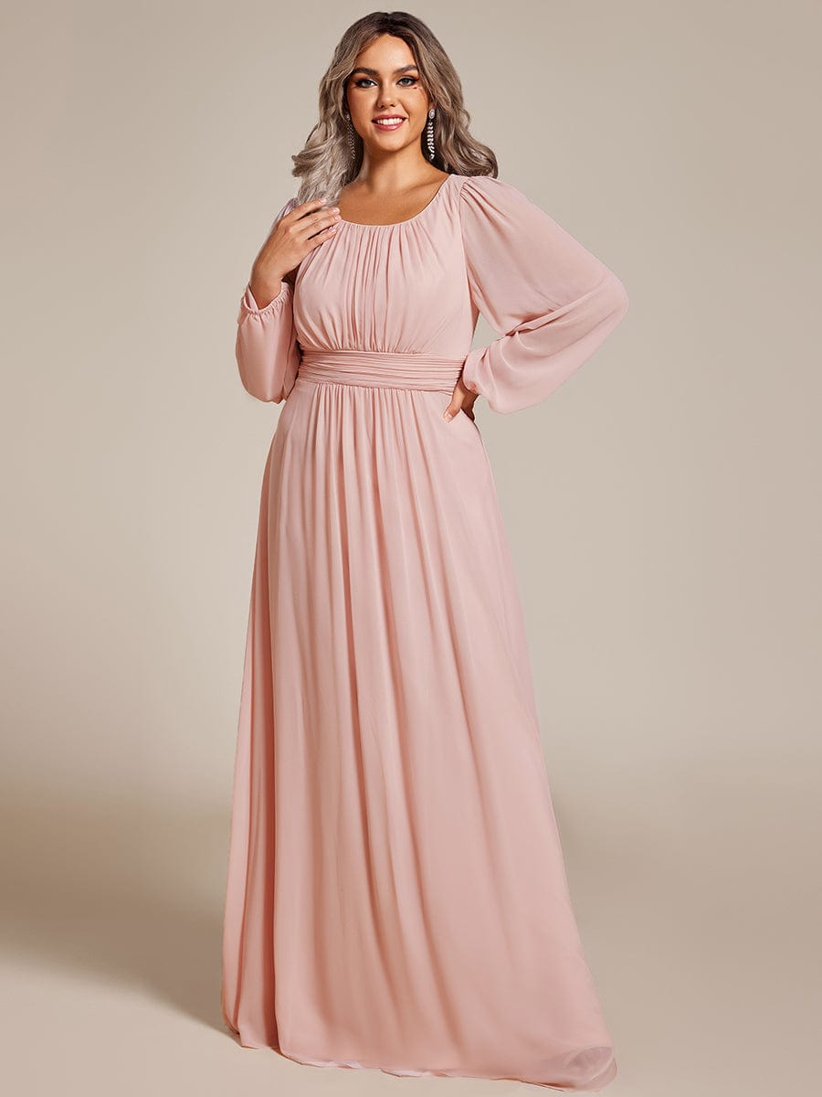 Plus Size Long Puff Sleeve Chiffon Maxi Dress #color_Pink