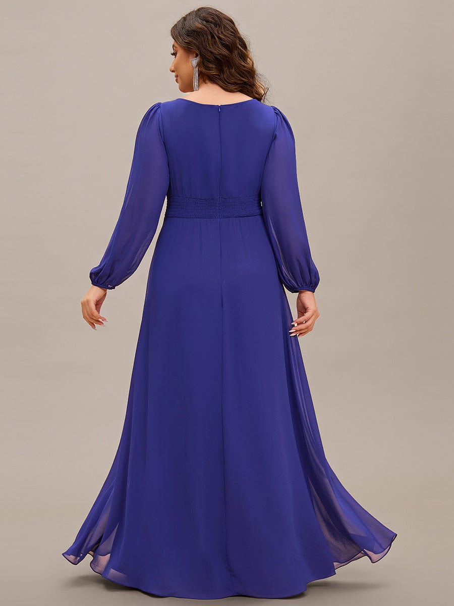 Plus Size Long Puff Sleeve Chiffon Maxi Dress #color_Sapphire Blue