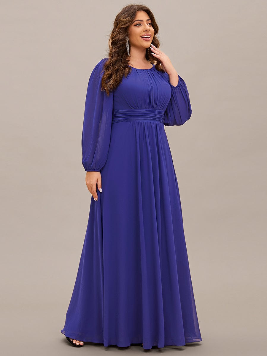 Plus Size Long Puff Sleeve Chiffon Maxi Dress #color_Sapphire Blue