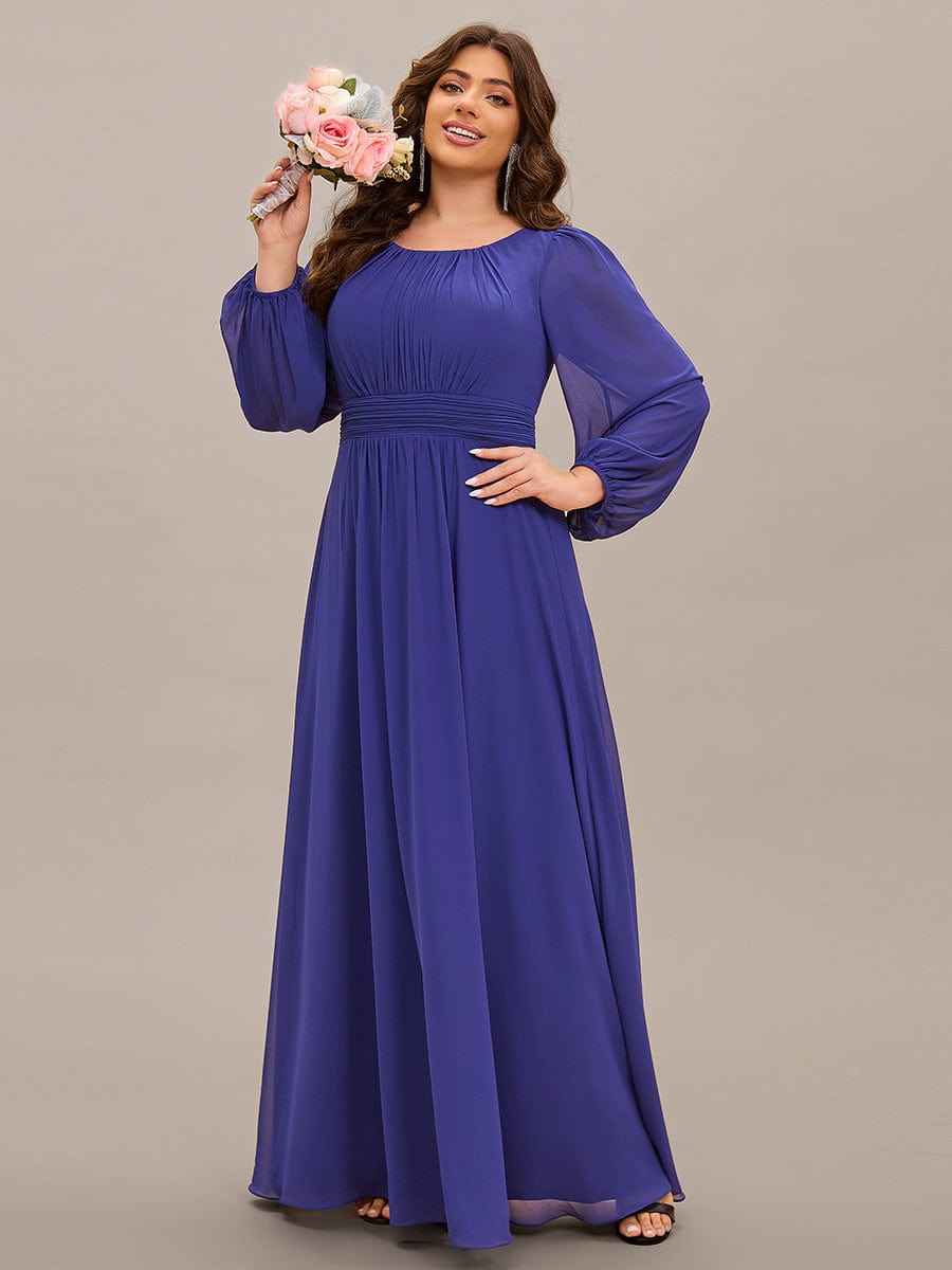 Plus Size Long Puff Sleeve Chiffon Maxi Dress #color_Sapphire Blue