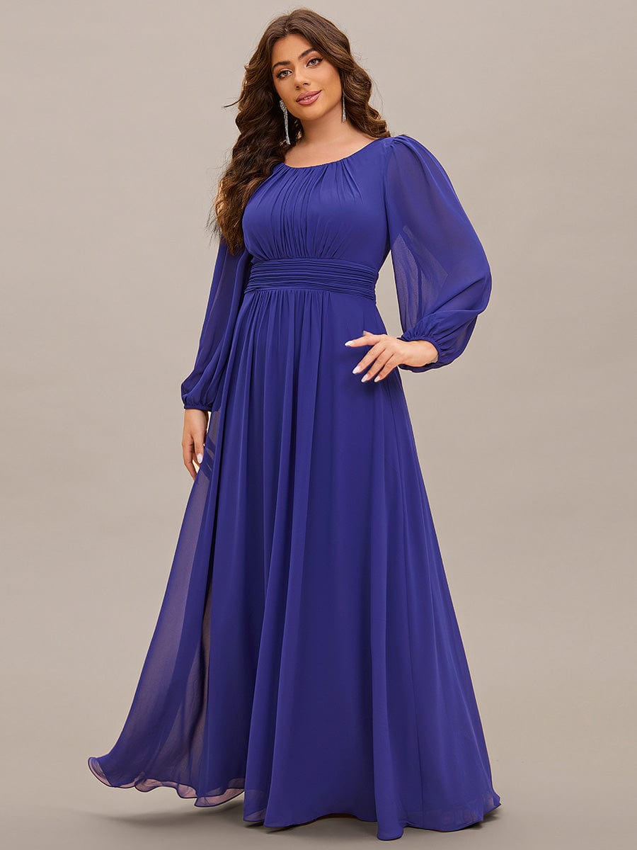 Plus Size Long Puff Sleeve Chiffon Maxi Dress #color_Sapphire Blue