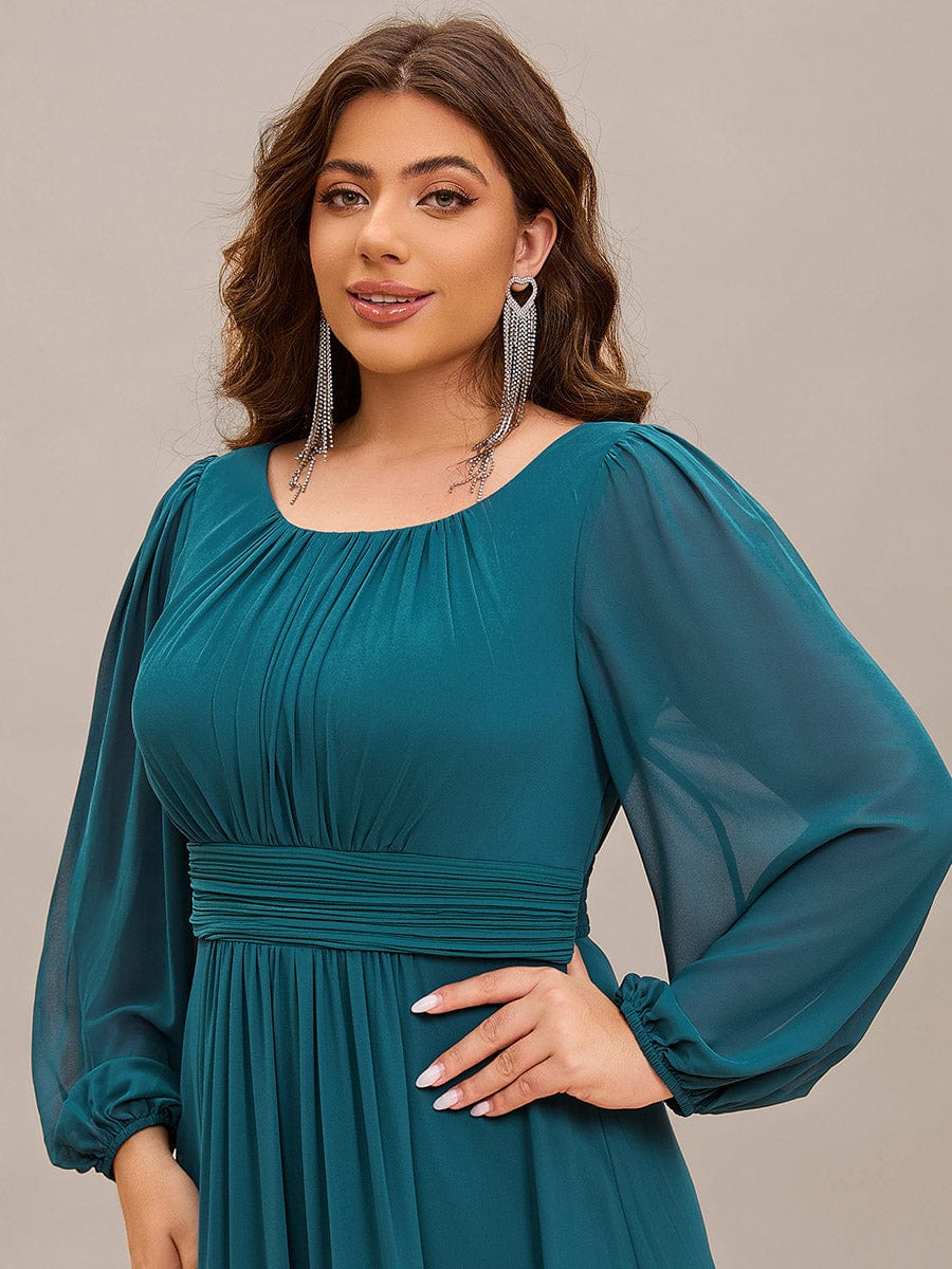 Plus Size Long Puff Sleeve Chiffon Maxi Dress #color_Teal