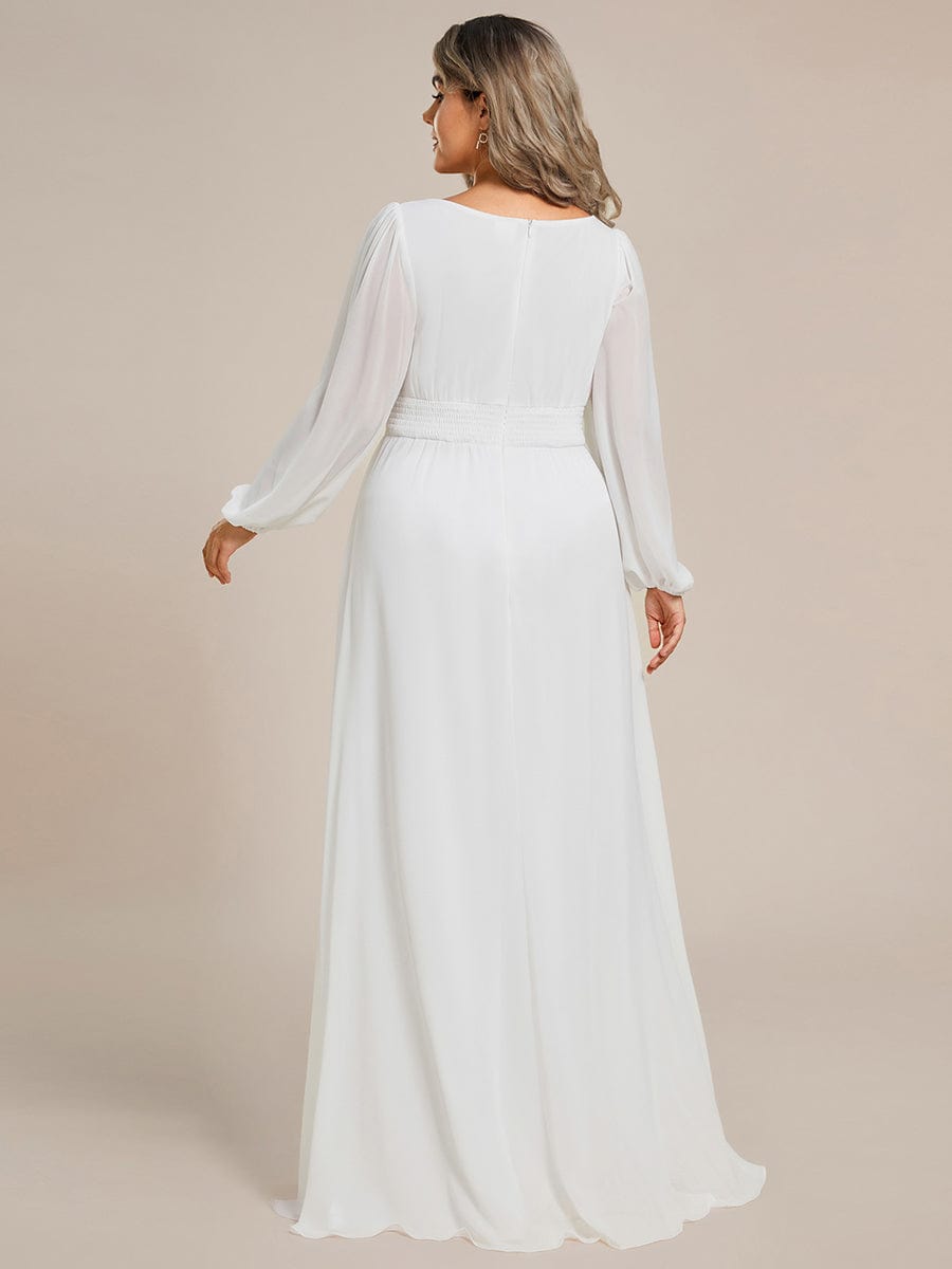 Plus Size Long Puff Sleeve Chiffon Maxi Dress #color_White