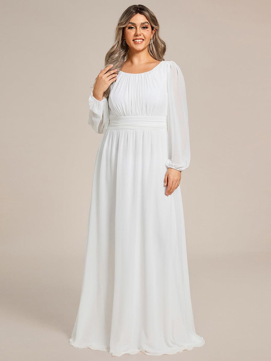 Plus Size Long Puff Sleeve Chiffon Maxi Dress #color_White