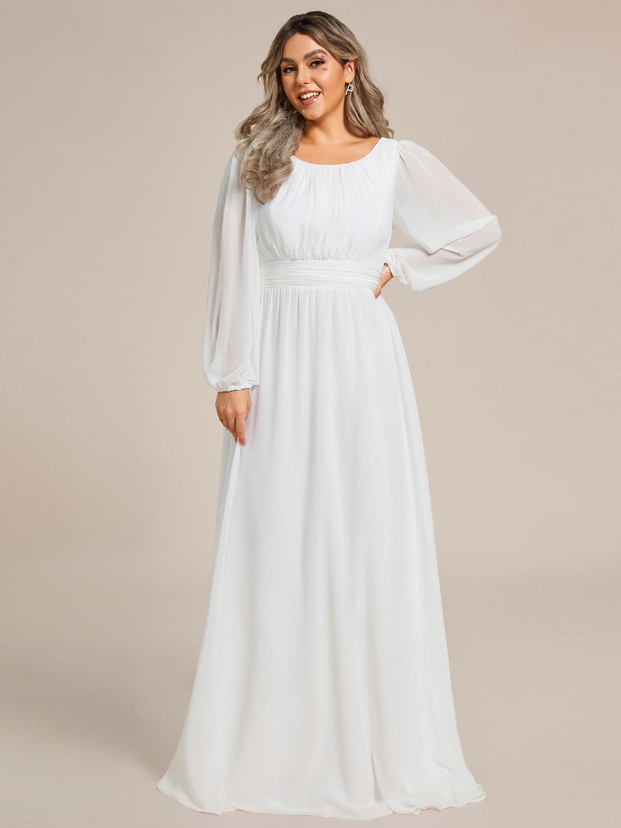 Plus Size Long Puff Sleeve Chiffon Maxi Dress #color_White