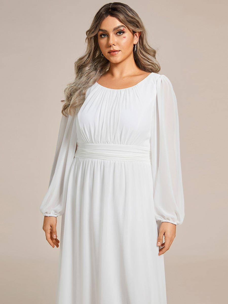 Plus Size Long Puff Sleeve Chiffon Maxi Dress #color_White