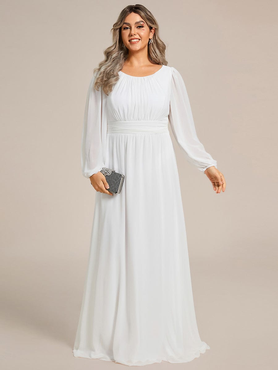 Plus Size Long Puff Sleeve Chiffon Maxi Dress #color_White