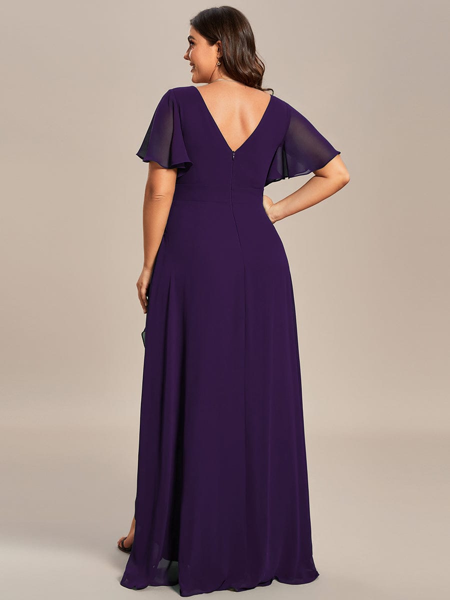 Plus Size Ruffled High Low Chiffon Dress #color_Dark Purple