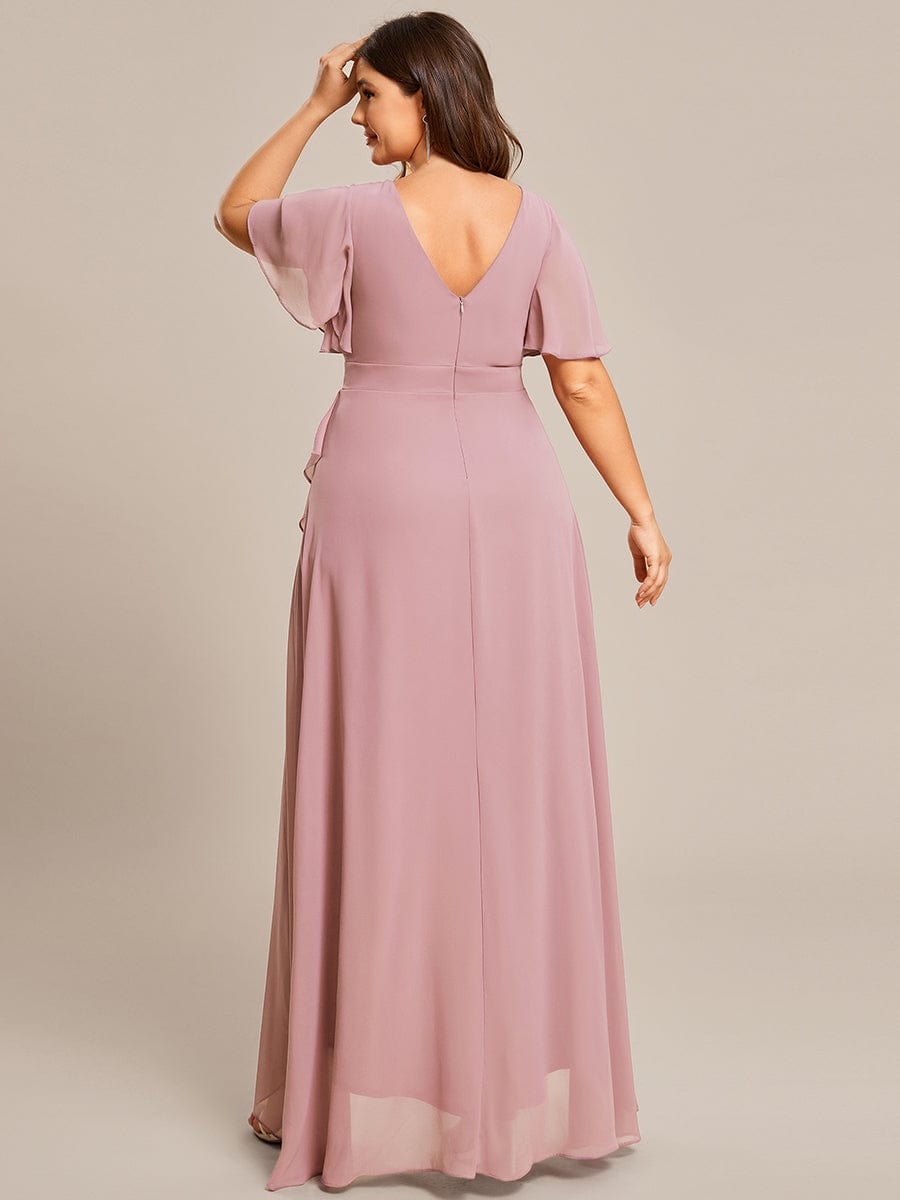 Plus Size Ruffled High Low Chiffon Dress #color_Dusty Rose