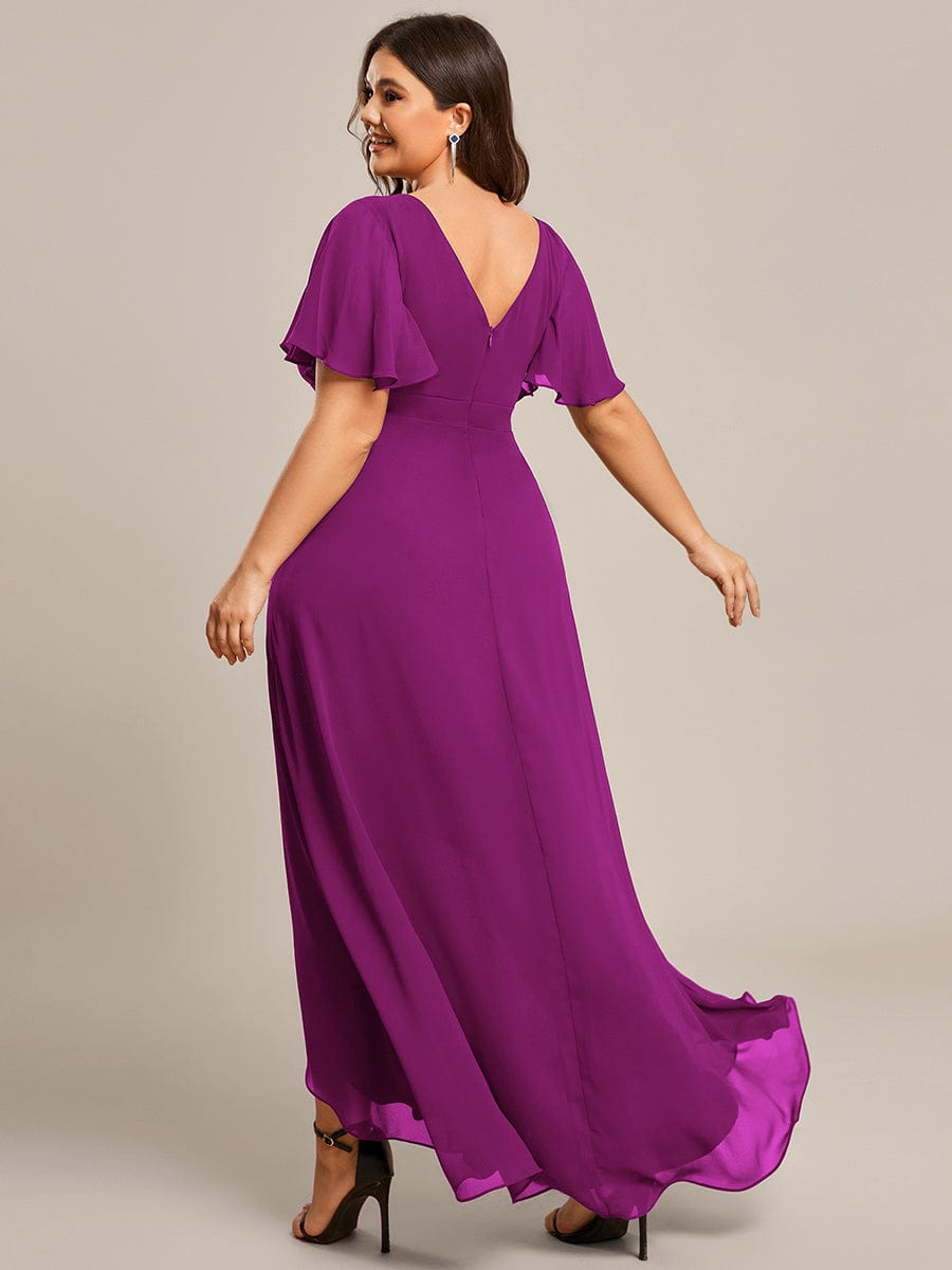 Plus Size Ruffled High Low Chiffon Dress #color_Fuchsia