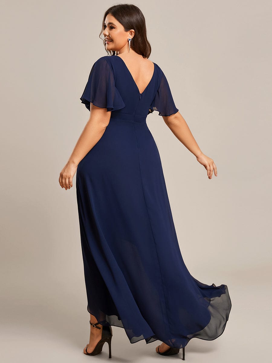 Plus Size Ruffled High Low Chiffon Dress #color_Navy Blue